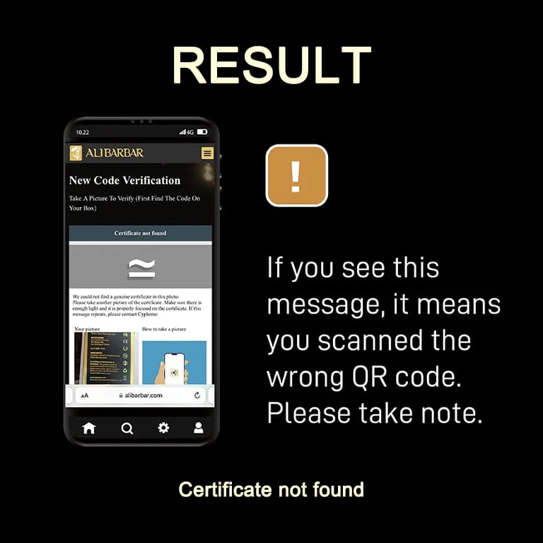 ALIBARBAR Vape Authentication Guide 4 ALIBARBAR Authentication for New Code Verification Result - Certificate Not Found