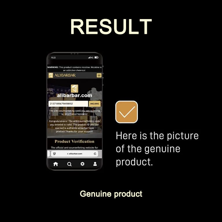ALIBARBAR Vape Authentication Guide 9 ALIBARBAR Authentication for Old Code Verification Result - Genuine Product