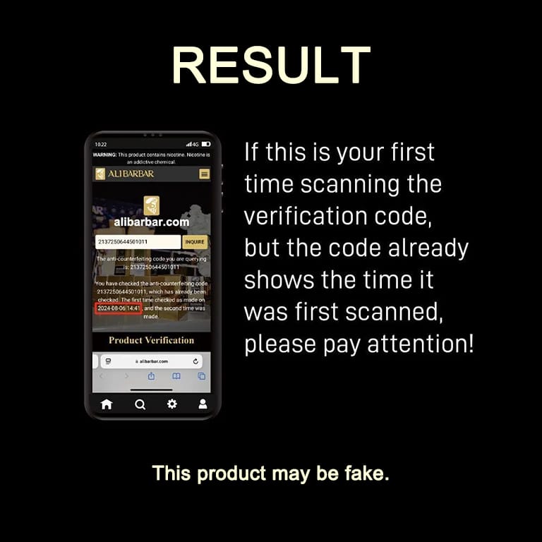 ALIBARBAR Vape Authentication Guide 10 ALIBARBAR Authentication for Old Code Verification Result - May be fake product