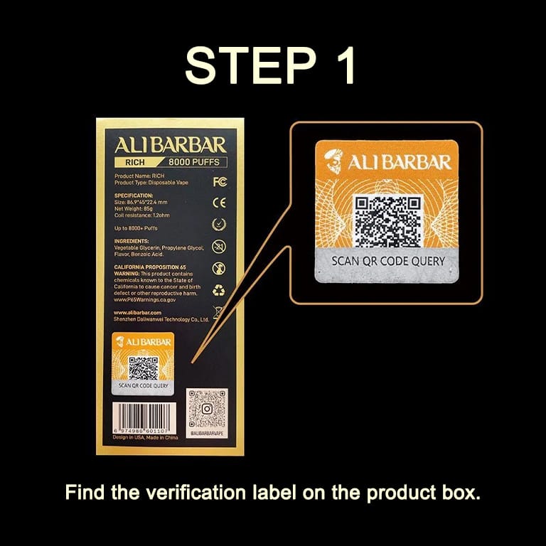 ALIBARBAR Vape Authentication Guide 6 ALIBARBAR Authentication for Old Code Verification Step 1